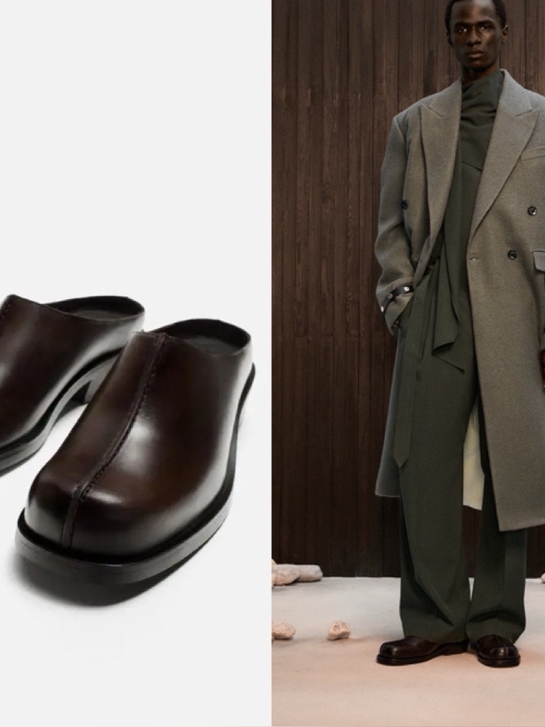Zara X Nanushka Leather Mules Clogs Slip On Flat Shoes Brown Mens 7 Minimalist